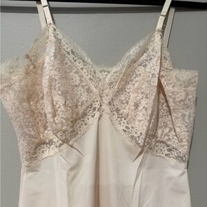 Lace Trim Cream Slip Dress